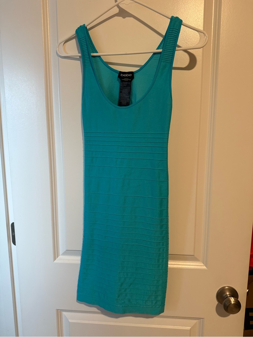 Y2K bebe Scuba Blue Bodycon Mini Dress Open Back Petite XS/S